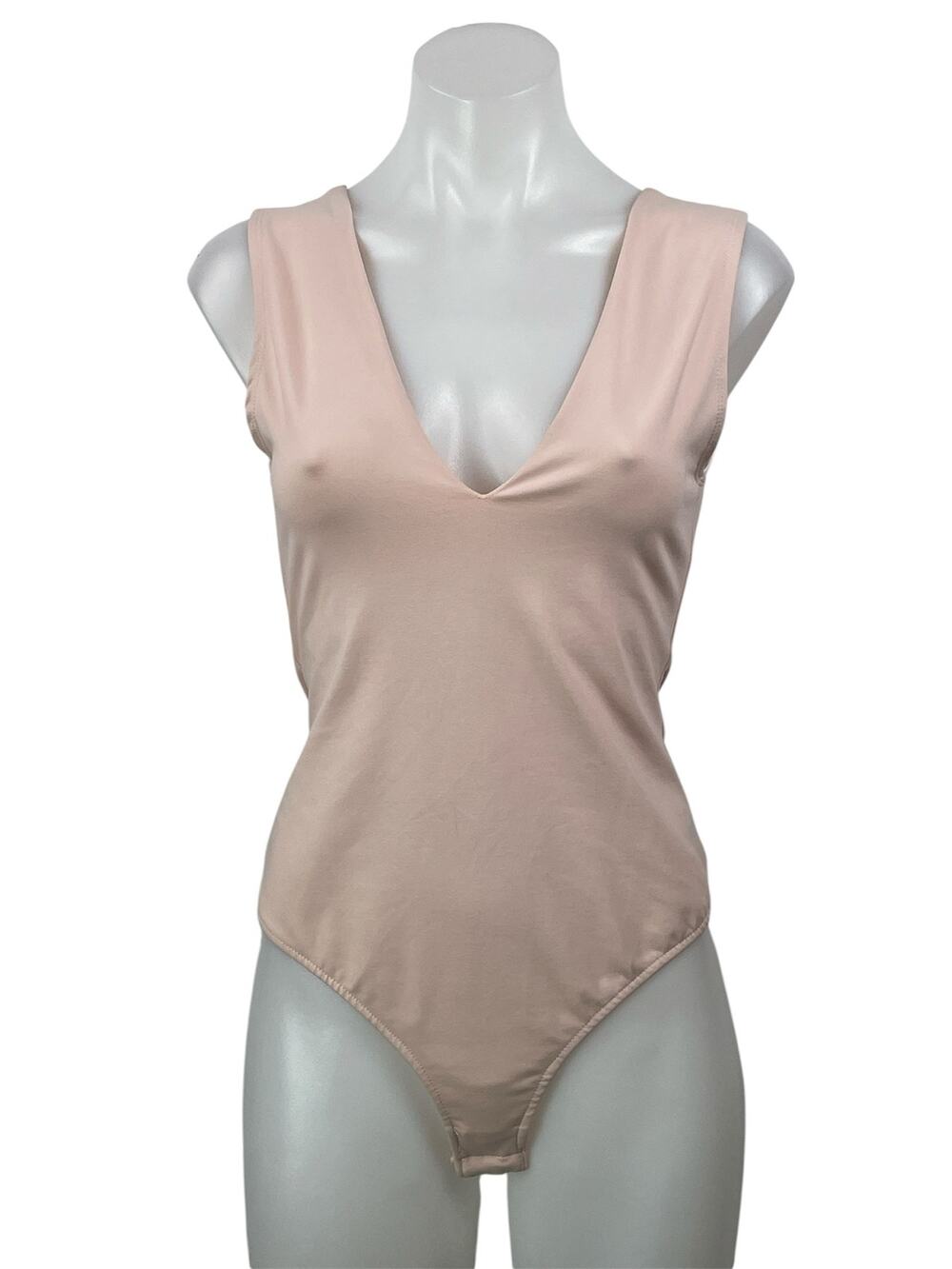 Free People Intimately Pink Nude Sleeveless Plunge V-neck Tank Bodysuit Top Sz M